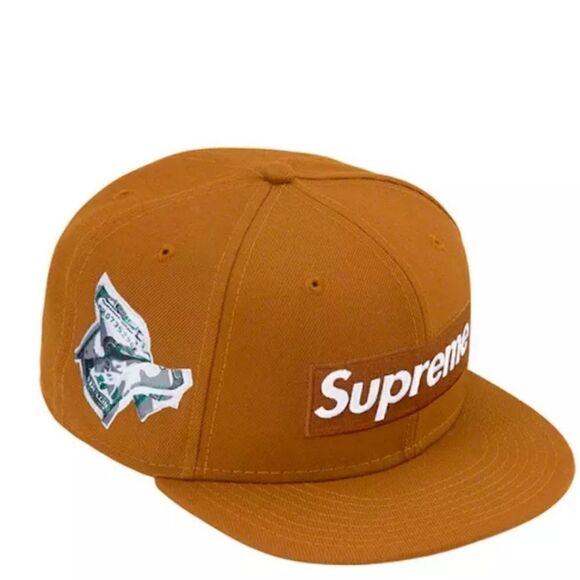 SUPREME FW22 MONEY BOX LOGO NEW ERA FITTED HAT  BROWN - Picture 1 of 2